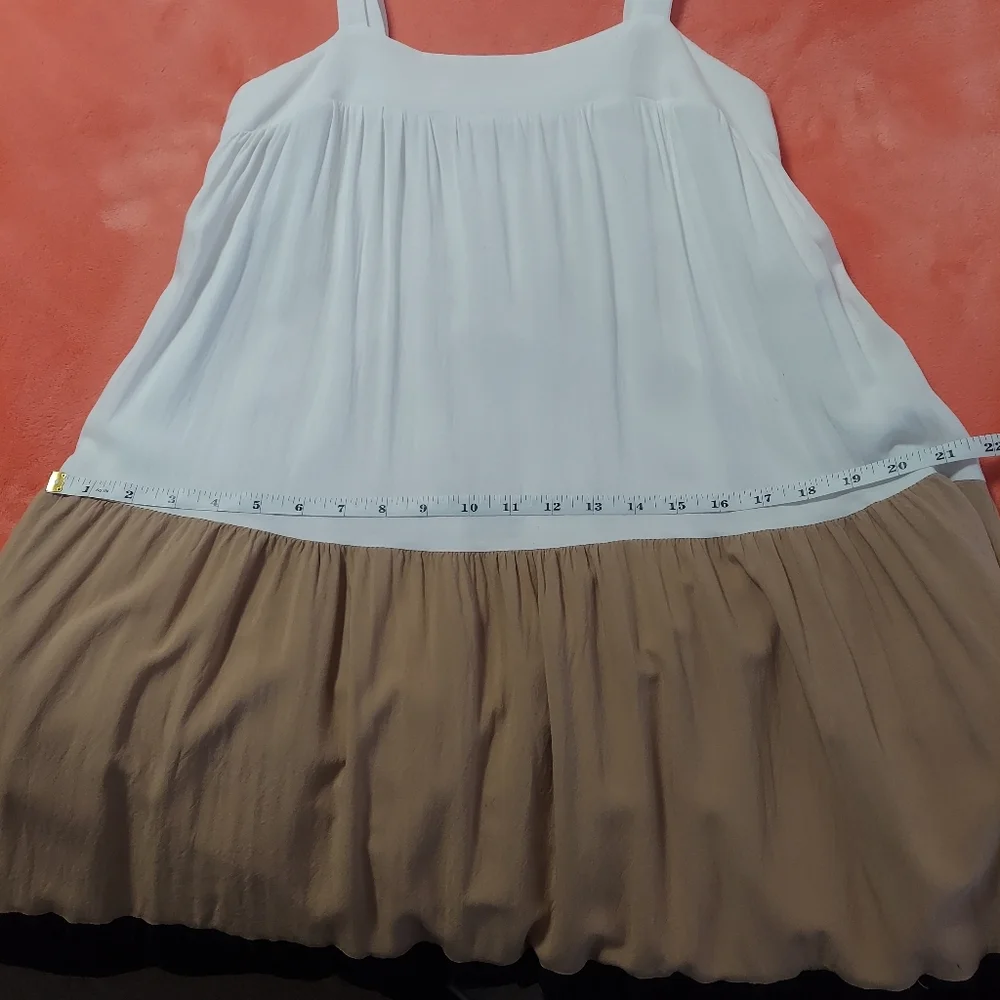 Anthropologie Square-Neck Tiered Colorblock Midi Dress Neutral Size Small - Picture 5 of 8